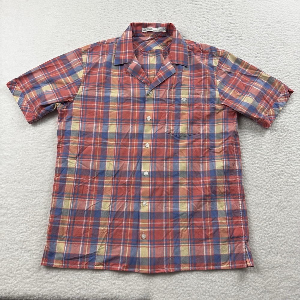 Criquet Shirt‎ Men's Medium Pink Plaid Camp Collar Lightweight Pocket Casual